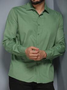 Men's Slim Fit Long-Sleeved Dress Shirt - Green - View 4