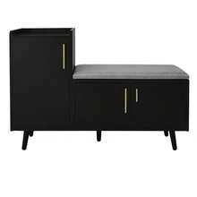 Modern Shoe Bench/Shoe Chest/Seat With Three Storage Doors, Asymmetrical Metal Handles And Multiple Storage Levels – Dimensions: W100/D34/H69 Cm - 黑色 - 查看 1