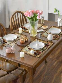 4/6件套斋月、斋月吉祥、斋月快乐、开斋节快乐、开斋节阿拉伯书法艺术餐垫，隔热垫，可水洗防污，适用于家庭、餐厅、餐桌装饰、房间装饰、家居装饰、伊斯兰节日装饰、穆斯林节日装饰 - 彩色 - 查看 3