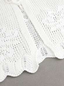 Women's V-Neck Long Sleeve Hollow Tie Ruffle Trim Casual Elegant Cover Up, Suitable For Daily Wear And Vacation, Spring/Summer - White - View 5