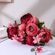 Duovlo Fake Flowers Vintage Artificial Peony Silk Flowers Wedding Home Decoration,Pack Of 1 (New Red),20.87*3.5,NewRed - NewRed - 查看 5