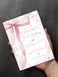 1 Customizable Bow Greeting Card (With Envelope) - Add Text, Photos Or Designs To Create Your Own Personalized Card. Pink Bow Birthday Invitation: Cute Girl Party, Can Be Customized As A Folding Birthday Card, Thank You Card, Or Wedding Invitation.