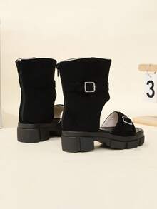 儿童时尚百搭休闲中筒凉鞋，女童厚底可爱罗马风高端凉鞋 - 黑色 - 查看 7