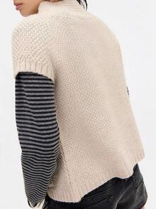 Womens Spring Summer Short Sleeve Cardigan Sweaters  Crew Neck Button Down Ribbed Knit Outwear Y2k Clothes - Beis - Ver 6