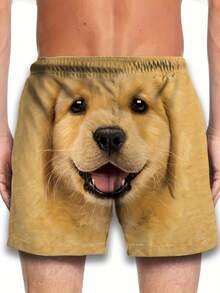 Men'S Funny Dog Face Graphic Shorts - Lightweight Athletic Shorts With Drawstring Waist, Beige Casual Gym & Party Shorts Everyday Streetwear - Pet Lover Apparel - Easy-Care Fabric, Workout Shorts, Hop Style, Comfortable Fit, Active Lifestyle, Design, Breathable Material, Streetwear Lovers, Street Style, 3D Print, Durable Construction, Fitness Enthusiasts - 彩色 - 查看 2