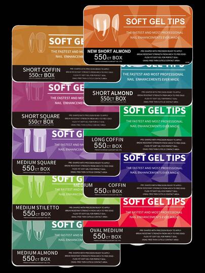 550 piezas Puntas de uñas cuadradas cortas y suaves de gel, juego de 11 tamaños de uñas postizas de cobertura completa con forma predefinida para hacer en casa, con estuche, herramientas para manicura