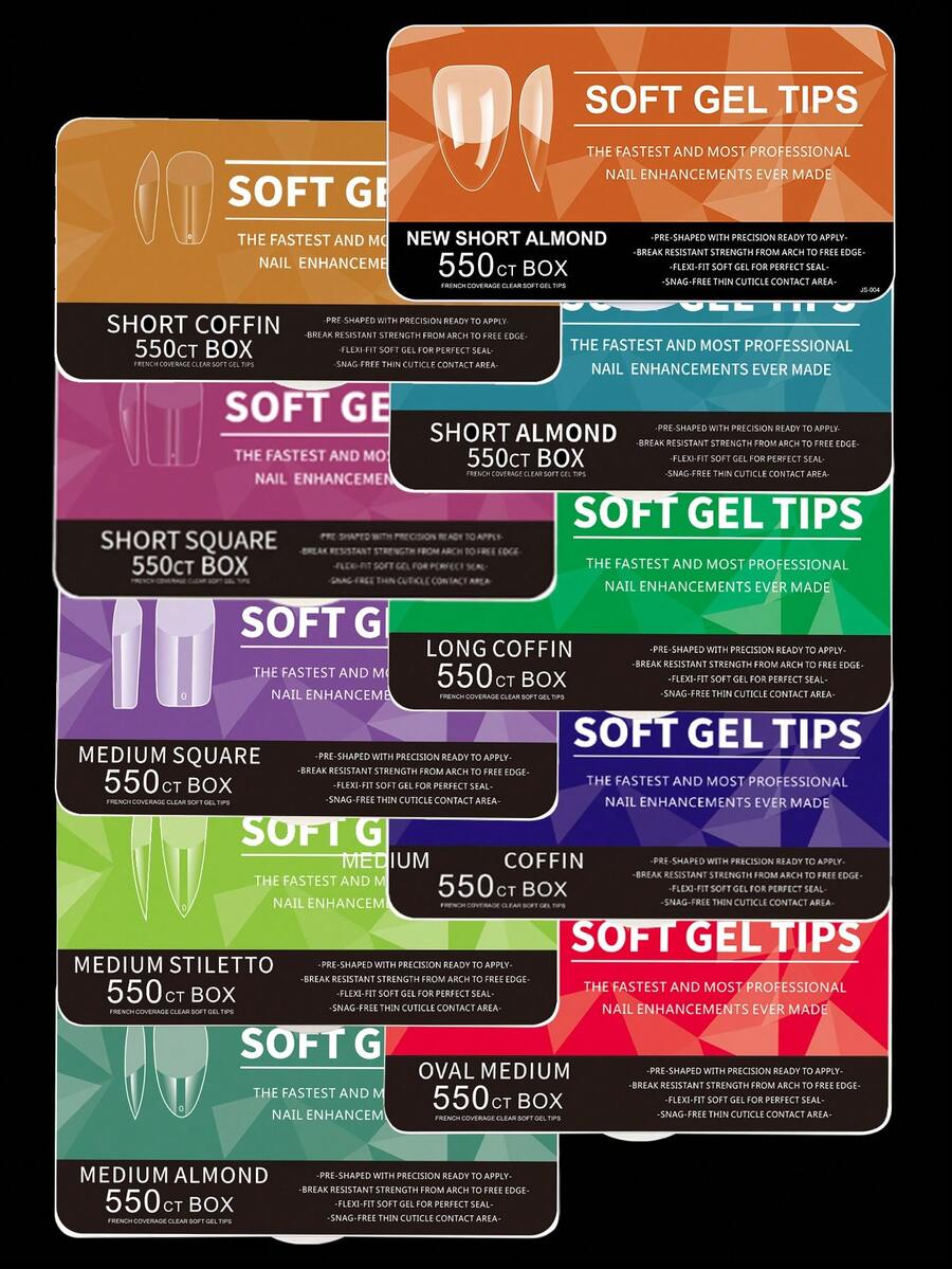 550Pcs Short Square Soft Gel Full Cover Nail Tips Kits, 11 Sizes Full Cover Pre-Shaped Fake Press On Nails With Case For DIY Home-Salon Manicure Tools Nail - Clear - View 1