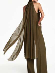 2026 Women Layering Tops Polka Dot Halter Mock Neck Tank Top Elegant Sleeveless Backless Asymmetric Hem Going Out Party Club Beach Tops - 軍綠色 - 查看 3
