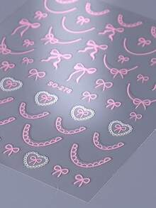 2pcs Blue 5D Embossed Boho Style Nail Art Stickers, DIY Self-Adhesive Nail Decals, Suitable For Acrylic Nail Supplies, Nail Art Decorations - Pink - View 8