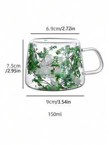 1pc Double Layer Glass Cup With Real Flowers, High-Quality Creative Home Coffee Mug With Handle, Gift - Multicolor - View 7