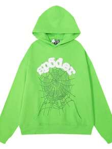 Men's Y2P Hip Hop Spider Web Pattern Punk Graphic Alphabet Print Harajuku Vintage Hoodie Long Sleeve Streetwear Big Size Sweatshirt For Both Men And Women Oversized Hoodies Mens Clothes Ropa De Hombre Hoodies For Men - màu xanh lá - Xem 1
