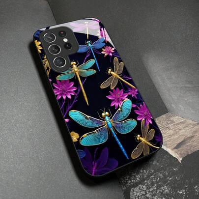 Purple Flower Colorful Dragonfly New Style Mobile Phone Case Tempered Glass Suitable For Samsung For Galaxy S25/S24/S23/S22/S21/S20/Note 20/A04/A05/A10/A12/A13/A14/A15/A20/A21S/A22/A23/A24/A25/A31/A32/A33/A35/A34/A50/A51/A52/A53/A54/A55/A70/A71/A72  Couple Fashion Protective Cover