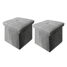 2 Pack Foldable Storage Ottoman - Small Footrest Stool With Storage For Home Dorm - Grey - View 1