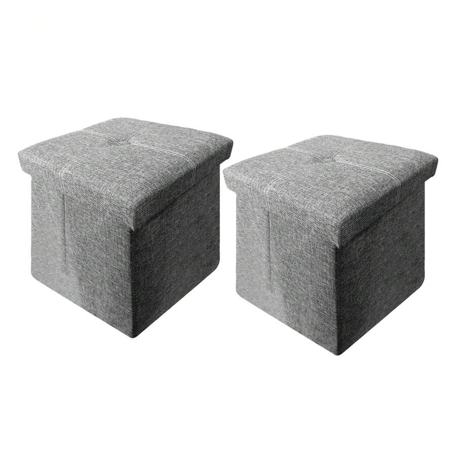 2 Pack Foldable Storage Ottoman - Small Footrest Stool With Storage For Home Dorm - Grey - View 1