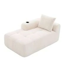 Comfortable Reclining Corduroy Sofa - No Assembly Required, Plush Sofa With Back Cushions, Side Storage Pocket For Remote Control And Mobile Phone, Built-In Cup Holder - Neat And Aesthetic. - 米色 - 查看 2