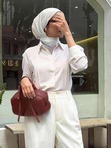 DAZY Camisa con botones frontales sólidos, tops de manga larga para otoño - Blanco - Ver 2