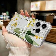 Funda para teléfono con tarjetero, diseño de flores amarillas y hojas verdes, mostrando un estilo artístico fresco y elegante, compatible con los modelos  17, 16, 15, 14 PLUS, 13, 12, 11 PRO MAX, perfecta para regalar. - Colores mixtos - Ver 5