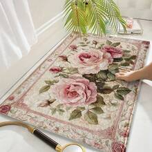 Vintage Pink Floral Pattern Non-Slip Bath Mat - Imitation Material Rectangular Floor Mat, Absorbent And Non-Slip, Suitable For Bedroom, Bathroom, Toilet, Kitchen Entrance, Etc. Home Decoration, Four Seasons Universal Mode, Not Only Is Suitable For The Festival Of Non-Slip Floor Mats, But Also As A Housewarming Gift Wedding Gift To Friends And Family As Well As Their Own Home, Rectangular Entrance Carpet For Indoor/Outdoor Use, Non Slip Backing, Bathroom Mat, Interior Decorative Door Mat, Decorative Floor Mat For Porch/Garden/Terrace, Suitable For Homes, Gardens, And Living Spaces, Ideal Gift For Loved Ones, Enhances Entryway, Living Room, Kitchen Decor, Valentines, Christmas Day, Halloween, Thanksgiving Day, Easter Day, Mother's Day, Father's Day, Back To School Season Decorations - Kiểu 1 - Xem 2