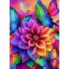 CSZPPQAF 5D Diamond Painting Kits For Adults, Flower Butterfly Diamond Art Kits For Adults Beginner, DIY Full Drill Diamond Dots Gem Painting For Home Decor 12x16 Inch - JK911-1 - 查看 1