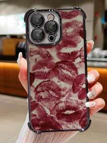 1pc Lip Print Graffiti Compatible With Apple Phone17/16/15/14/13/12/11/ProMax/Pro/Plus/Xs Max/XS/X,Four Corner Anti Fall Transpart Soft Shell Anti-Slip, Anti-Drop, Camera Ls Protection, Silicone Anti Wear Phone Case﻿.Holiday Phone Accessories.Phone Case 14 Cases Fundas 17 Pro Case Bear Phone Case Cheap Family New Year Mobile Phone Case Gifts For Women An Excellent Gift For Friends - 黑色 - 查看 1
