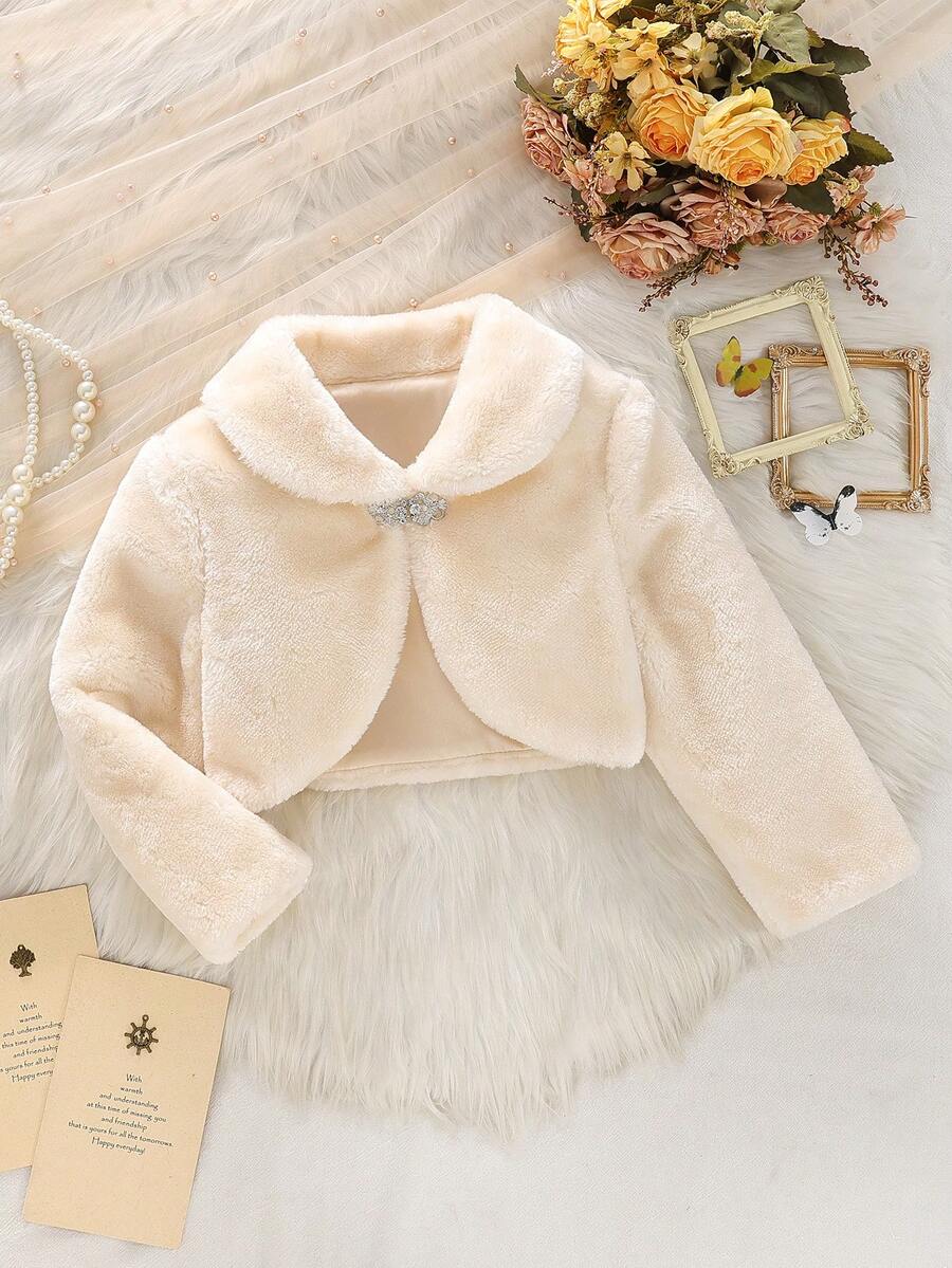 Chaqueta de chal de manga larga y esponjosa para niñas, adecuada para vestidos, vestidos de princesa, fiestas, actuaciones, desfiles, fiestas de cumpleaños, conciertos - Champán - Ver 1