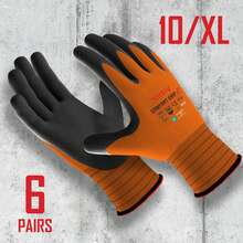 6 paires/12 paires de gants de travail enduits de nitrile, prise antidérapante microporée, respirants et durables, convenant pour la manutention en entrepôt, le jardinage, les outils ménagers, les projets de DIY, la construction, la machinerie et la réparation automobile - Orange/Gris - Orange brûlé - Voir 13