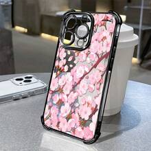 1pcs Pink Cherry Blossom Phone Case Compatible With Apple Phone17ProMax 16 15 14Plus 11 12 13 ProMax Xs Max XS X, Antidrop Phone Case, Camera Protection Phone Case, Vintage, Minimalist Aesthetic, Cute, Elegant, Can Be Given To Friends, You Can Give It To Yourself - 黑色 - 查看 5
