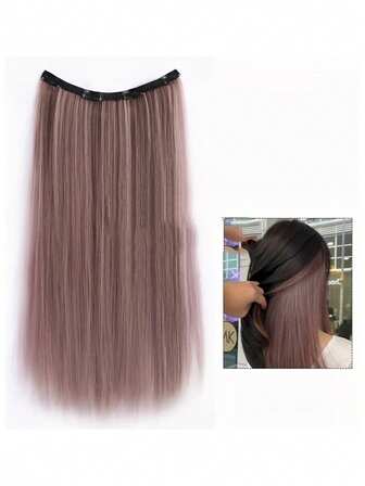 1 件约 20 英寸长直合成夹入式接发，4 件/套，染色自然外观辫子发片，适合女士