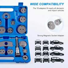 24pcs Brake Caliper Rewind Tool Kit To Wind Back Front And Rear Disc Brake Piston Compression Pad Replacement Master Set Includes 2 Retaining Plates, Left And Right Thrust Bolt Assemblies, 18 Disc Adapters, 2 Brake Hangers, A Carry Case,A Gift For Men - A - View 5