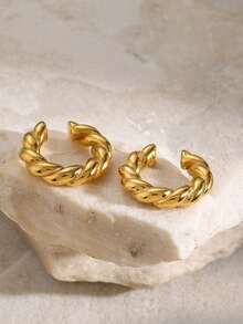 2 pezzi Orecchini a cerchio aperto a forma di C in lega, minimalisti e alla moda per le donne - Dorato - Visualizzare 4
