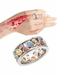 1pc Fashion Crystal Quartz Ion Ring, With Therapeutic, Slimming, Lymphatic Drainage Effects, Magnetic Multi-Color Minimalist Accessory - Multicolor - View 5