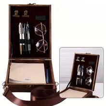 Wooden Document Box, Writing Storage Box, Portable Storage Box For Outdoor Drawing And Writing, Small Table - Wooden Briefcase - Brown - View 2