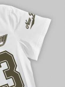 Girls Letter Print Short Sleeve Top And Pants Set - Army Green - View 4