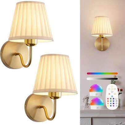 Batteriebetriebtes Wandlicht, kabelloses Ladelampe mit Fernbedienung, dimmbar, 15 RGB Farben, Timer, geeignet für Wohnzimmer, Schlafzimmer, Eingang, Gold