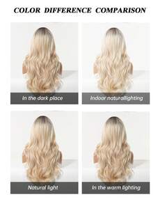 24 Inch Ombre Golden Wavy Wig With Bangs, Heat Resistant Synthetic Wig For Women, Suitable For Party And Daily Wear - 金色 - 查看 8