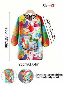 1 chiếc tạp dề vẽ tranh dài tay chống thấm nước và chống bám bẩn, unisex, có thể đảo mặt, dành cho trẻ em với họa tiết trừu tượng độc đáo, bảo vệ toàn bộ cánh tay khi vẽ tranh acrylic, đất sét, gốm sứ, trong lớp học mầm non, chống bắn màu, có thể mặc được. - Nhiều màu - Xem 9