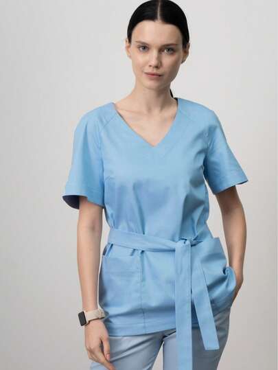 V-Neck Short Sleeve Fitted Blouse For Women, Fashionable Office/Work Wear, Suitable For Beauty Salons, Dental Clinics, Comfortable & Breathable