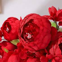 Duovlo Springs Flowers Artificial Silk Peony Bouquets Wedding Home Decoration,Pack Of 1 (Spring Red),20.87*3.5,SpringRed - 春紅 - 查看 6
