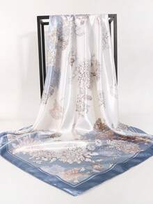 Pañuelo de gasa floral azul claro de 90x90cm, protección solar de viaje, pañuelo casual, regalo - Celeste - Ver 7