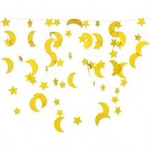 Goldener Glitzer Stern und Mond Hängedekoration, 3D Glitzer Wandvorhang, Glitzer Stern und Mond Hängeseil Girlande - Goldene Glitzer Hängedekoration, Hängeseil Dekoration, Multifunktionale goldene Stern und Mond Hängevorhangs Dekoration (geeignet für Zuhause, Partys, Hochzeiten und Büroevents) - Einfach zu installierende Wandhängedekoration (kompatibel mit Hintergrundwänden, Fenstern) - Verschiedenfarbig - Übersicht 3