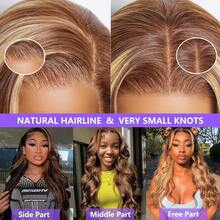 28 Inch #4/27 Highlight Body Wave 13x4 13x6 Lace Frontal Wigs Body Wave Human Frontal Hair HD Transparent Real Hair Natural Wave Pre Plucked With Baby Hair 200% Density Glueless Bleached Knots Lace Front Blended Wigs - S4/27 - View 8