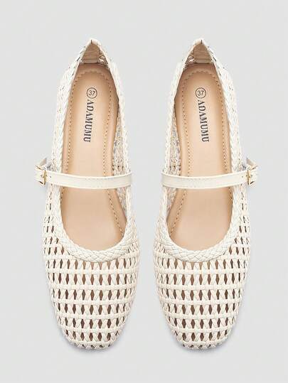 ADAMUMU Women's Fashion High-End Handmade Woven Mary Jane Ballet Shoes, One-Strap Metal Buckle, Woven Breathable Texture, Comfortable Flat, Women's Daily Commute/Vacation Casual Shoes