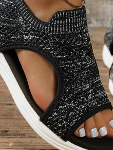 New Casual Plus Size Women Sports Sandals, Lightweight Slip-On Comfortable Fashion Mesh Breathable Flat Beach Sandals, Thick Sole Platform Wedge Shoes, Stylish Holiday Shoes (Run Small Size) - Black and White Flowers - View 5