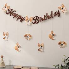 博美犬、柯基犬、比格犬、贵宾犬、金毛寻回犬、拉布拉多犬、斗牛犬幼犬宠物旗，生日快乐派对装饰横幅，带毛绒字母吊坠 - 彩色 - 查看 4