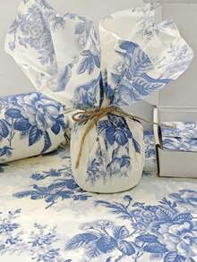 10/20/40张装蓝色牡丹花纹薄纸，20英寸 x 14英寸礼品包装纸，适用于婚礼、情人节、生日礼物、花束包装、礼品袋填充物、派对回礼 - 彩色 - 查看 3