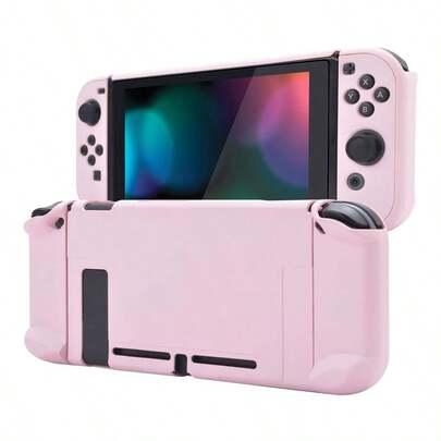 PlayVital Back Cover For Nintendo Switch Console, NS Joycon Handheld Separable Protector Hard Shell, Dockable Protective Case For Nintendo Switch Peach Blossom Pink