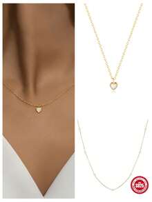 1pc 925 Sterling Silver Necklace For Women 18K Gold Plated CZ Pendant Necklaces Jewelry For Gift For Mom & Daughte Engagement Wedding Birthday Christmas Gifts - Gold - View 12