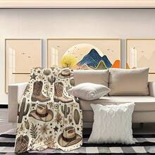 Retro Western Cowboy Theme, Cowboy Boots, Cowboy Hats, Cacti, Feather Design Patterns, Modern Home Style,Super Soft Flannel Printed  Blanket,As Birthday Gifts, Family, Wedding, Souvenir Blankets, Polyester Blankets Suitable For All Seasons, Washable, Machine Washable, Lightweight, Breathable, Comfortable, Warm, Unique, 280gsm For Him, Her Personalized Ideal Gifts For Her, Him, Family, Boyfriend, Girlfriend, Father, Family, Mother, Lover, Daughter, Son, Grandfather, Grandmother, Teacher,Doctor, Nurse,Friend, Classmate, Pet.Perfect Nap, Camping, Travel, Home, Daily Life, Office Decoration, Birthday, Anniversary, Valentine's Day, Thanksgiving, Graduation Season,Christmas, Halloween, Mother's Day, Father's Day, Wedding, New Year Gifts ,Sofa,Bed,Car,Bedroom,Living Room,Office,  Outdoor Camping, Beach,Wall Decoration - 多色26 - 查看 4