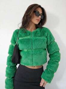 Women Faux Fur Coats - Green - View 1