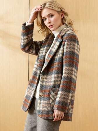 Thickened Plaid Blazer Jacket For Women, Casual Chic Vibe, High-Quality, Autumn/Winter 2025 New Arrival